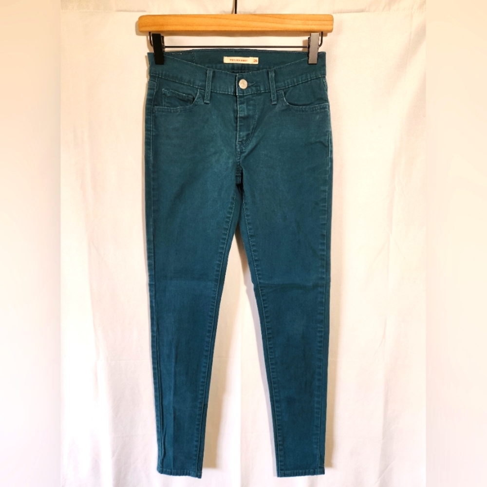 Levi's 710 Super Skinny teal twill pants, size 26x30